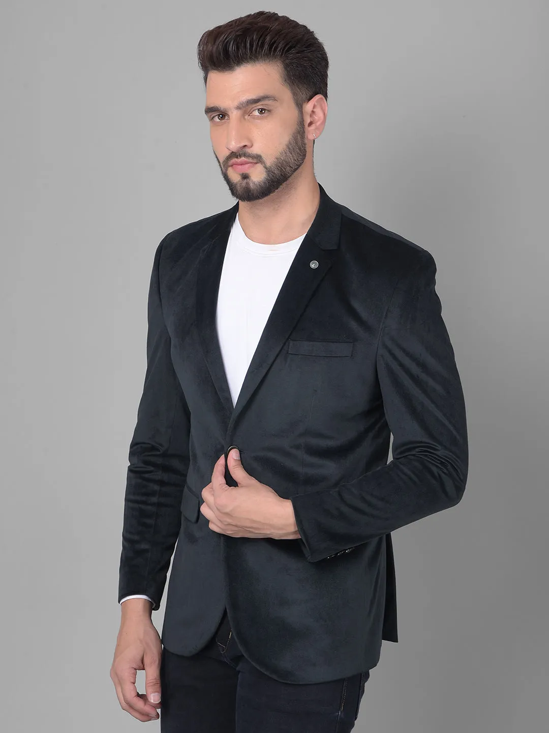 Black Single Breasted Corduroy Blazer