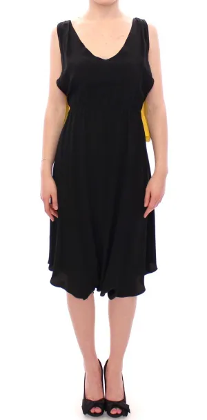 Black Yellow Silk Shift Sheath Cocktail Dress
