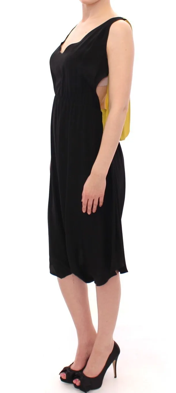 Black Yellow Silk Shift Sheath Cocktail Dress