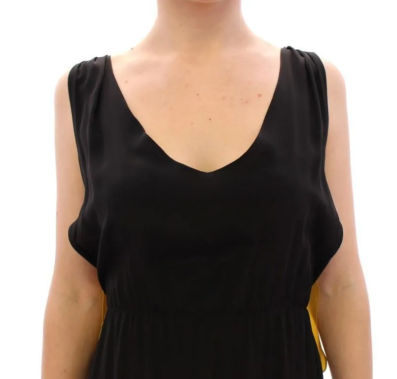 Black Yellow Silk Shift Sheath Cocktail Dress