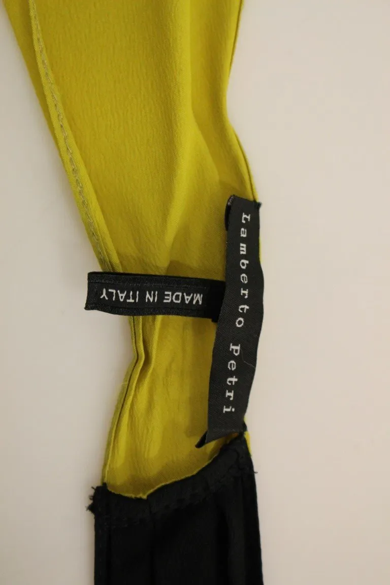 Black Yellow Silk Shift Sheath Cocktail Dress