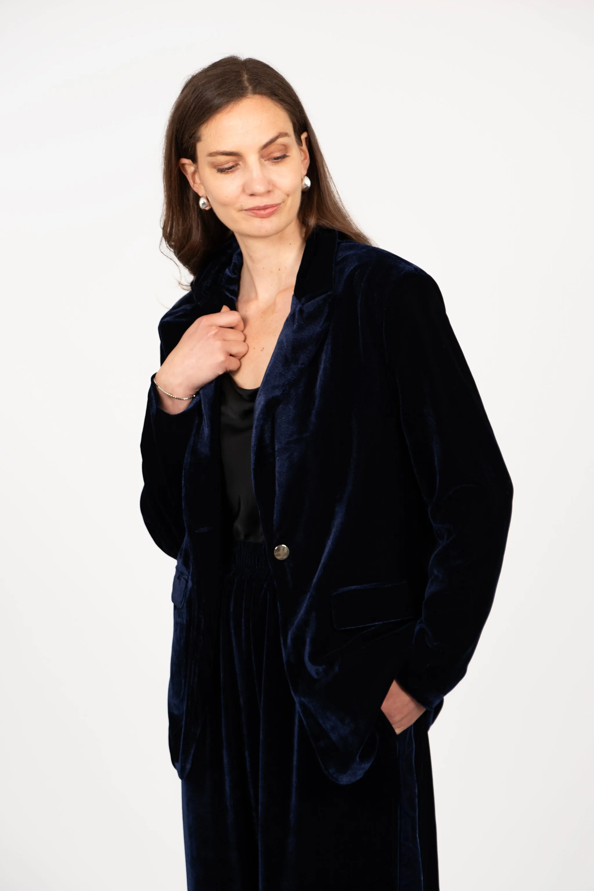 Blake Boyfriend Blazer - Navy Blue, Velvet