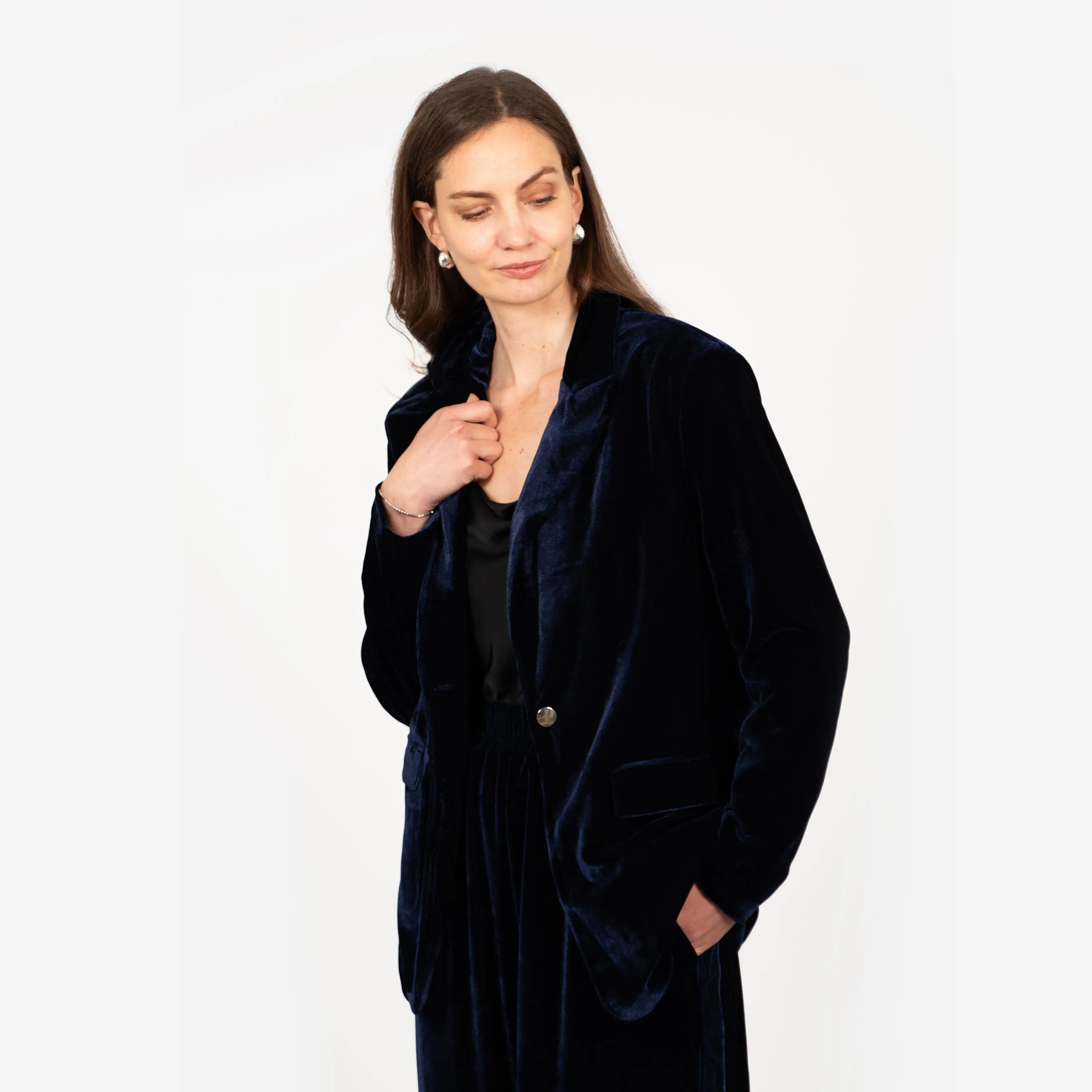 Blake Boyfriend Blazer - Navy Blue, Velvet