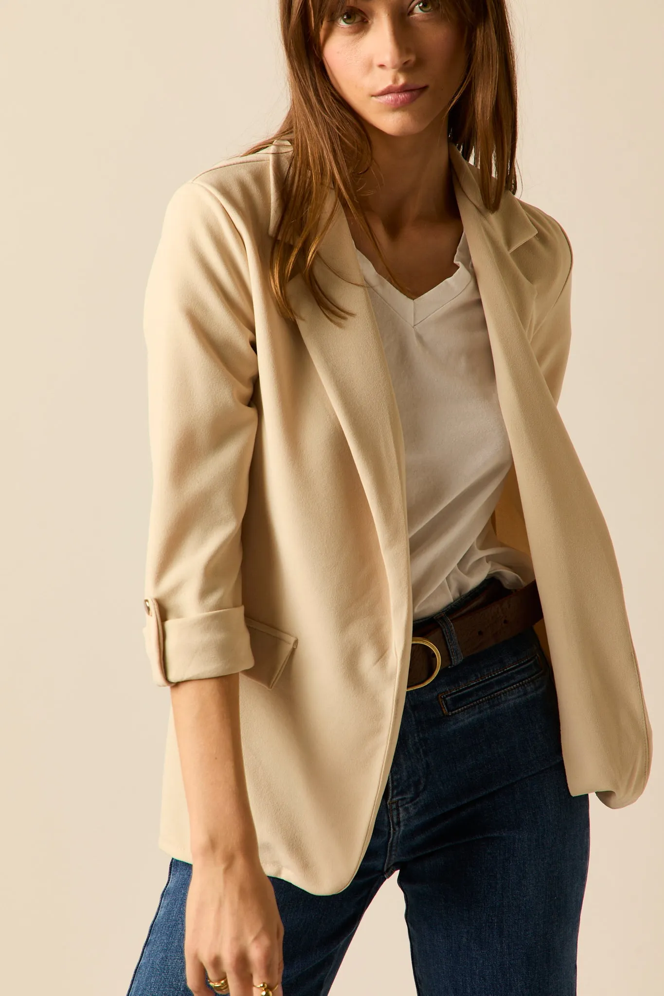 Blazer recta manga 3/4 beige