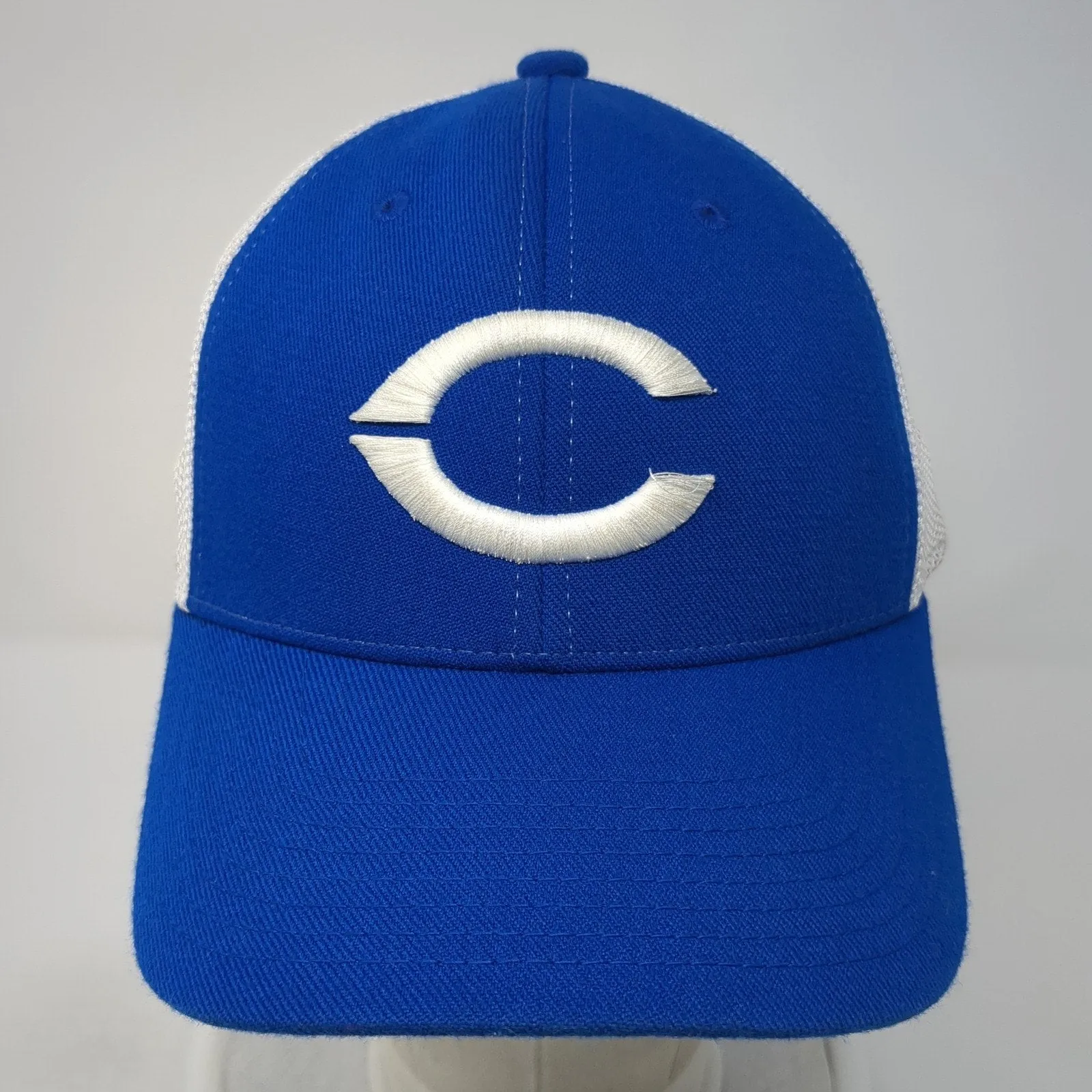 Blazers Fitted Mesh Back Trucker Hat Blue Medium Embroidered Logo Legacy