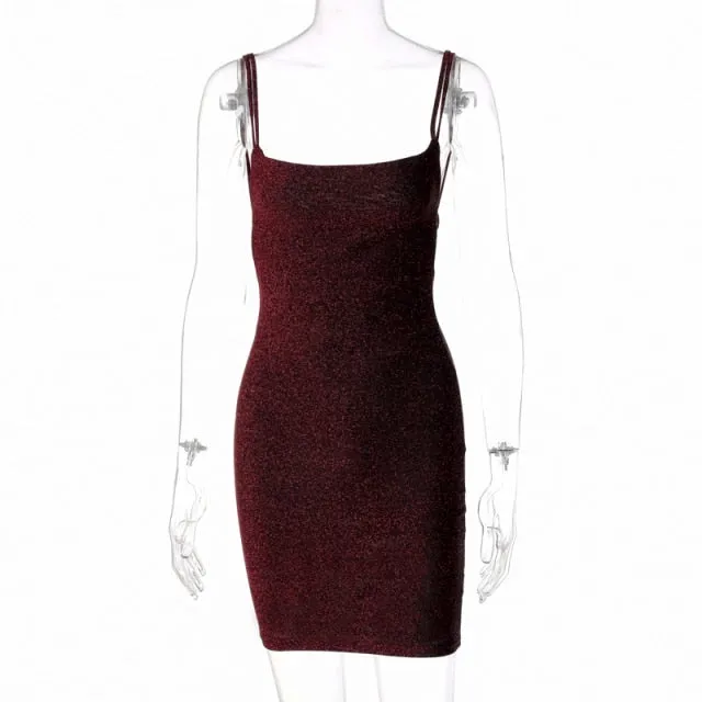 Bling Glitter Sequin Ruched Lace Up Backless Dress