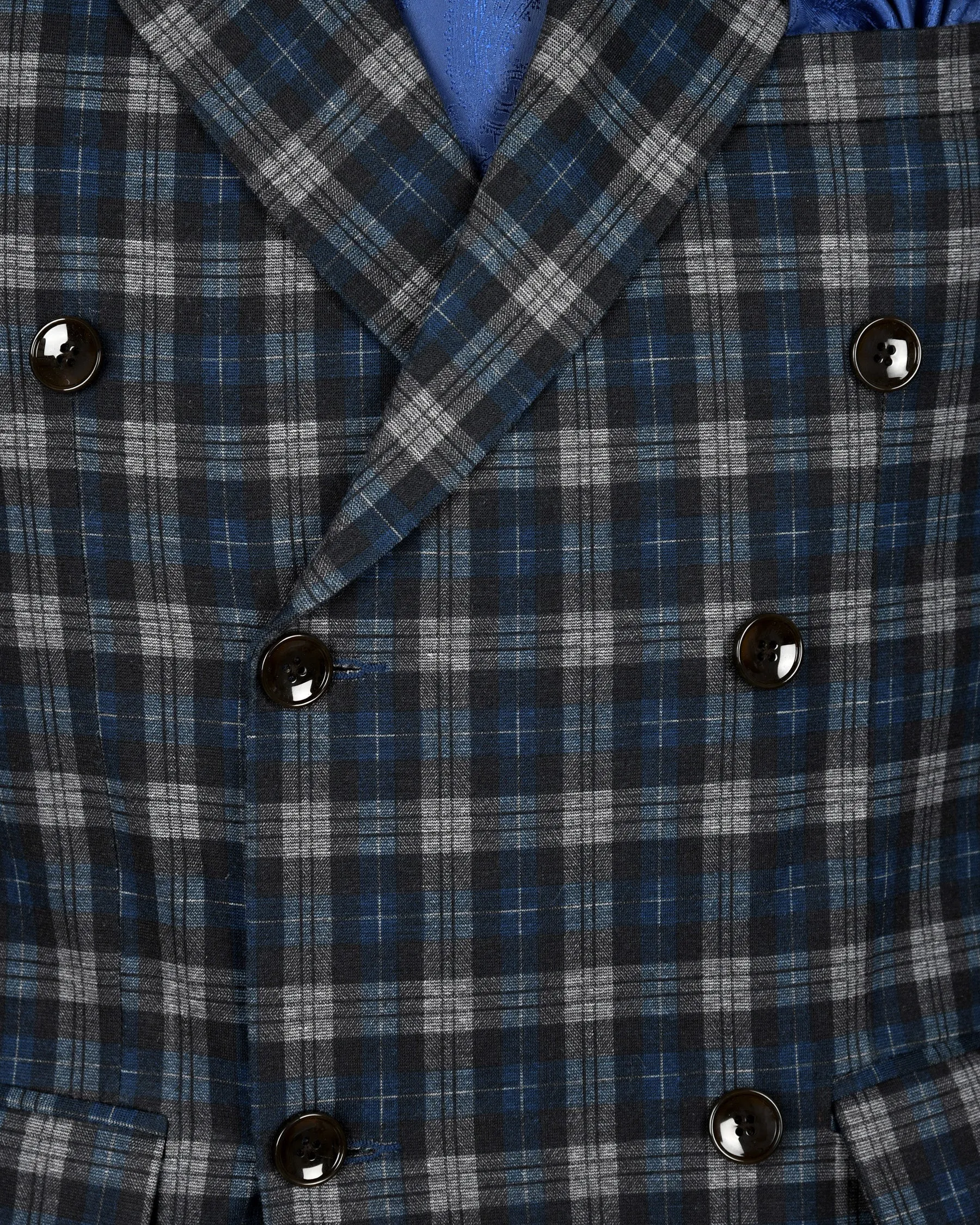 Blue with Tonal Grey Plaid Designer Blazer