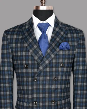 Blue with Tonal Grey Plaid Designer Blazer