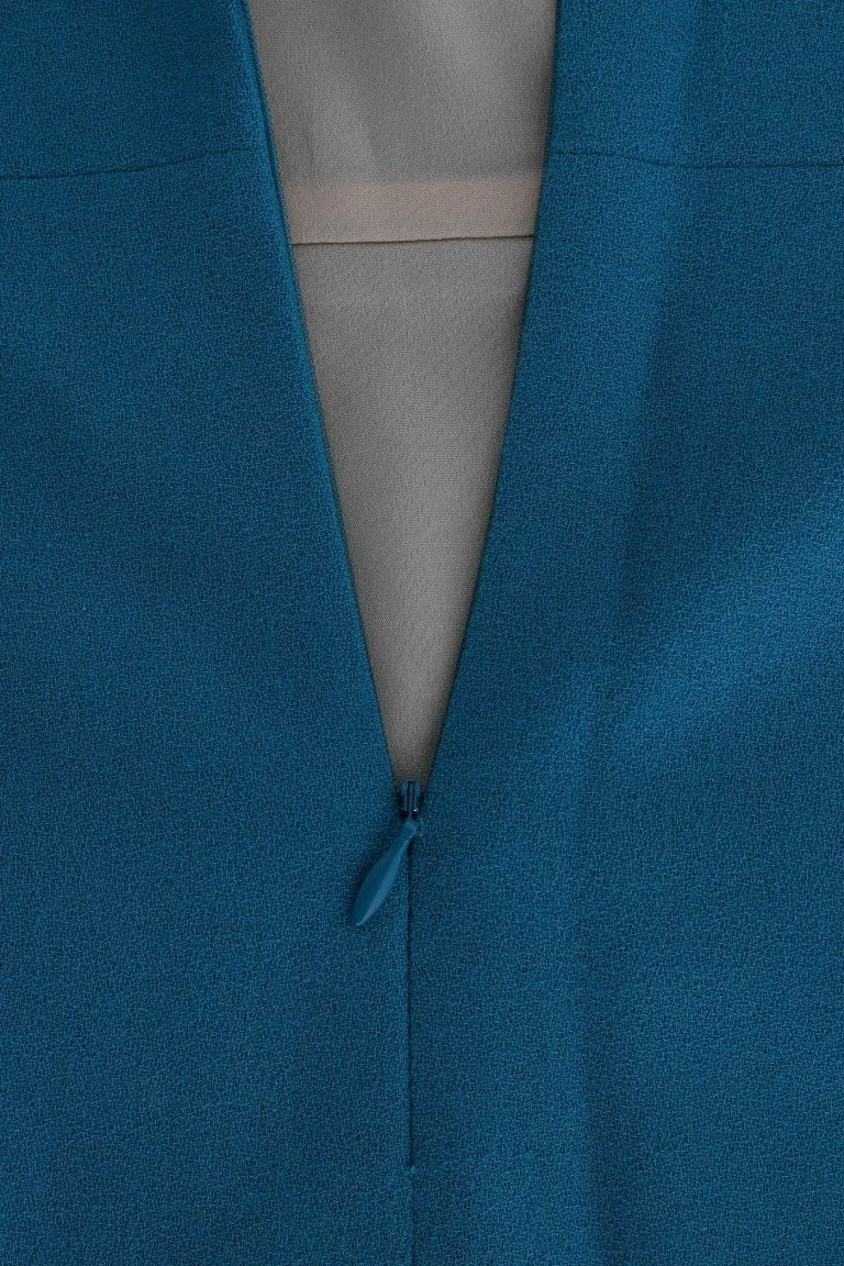 Blue Wool Sheath Long Sleeve Dress