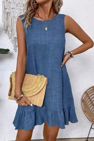Bright Green Knot Scoop Back Ruffle Hem Sleeveless Mini Dress