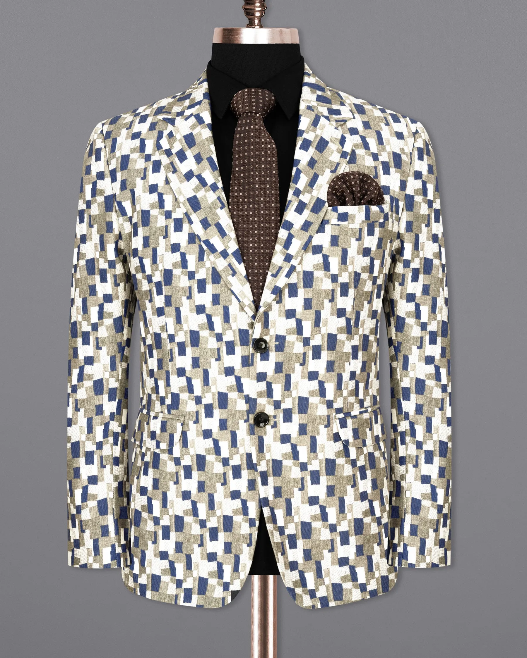Bright White with Sandrift Brown and San Juan Box Patterned Designer Blazer