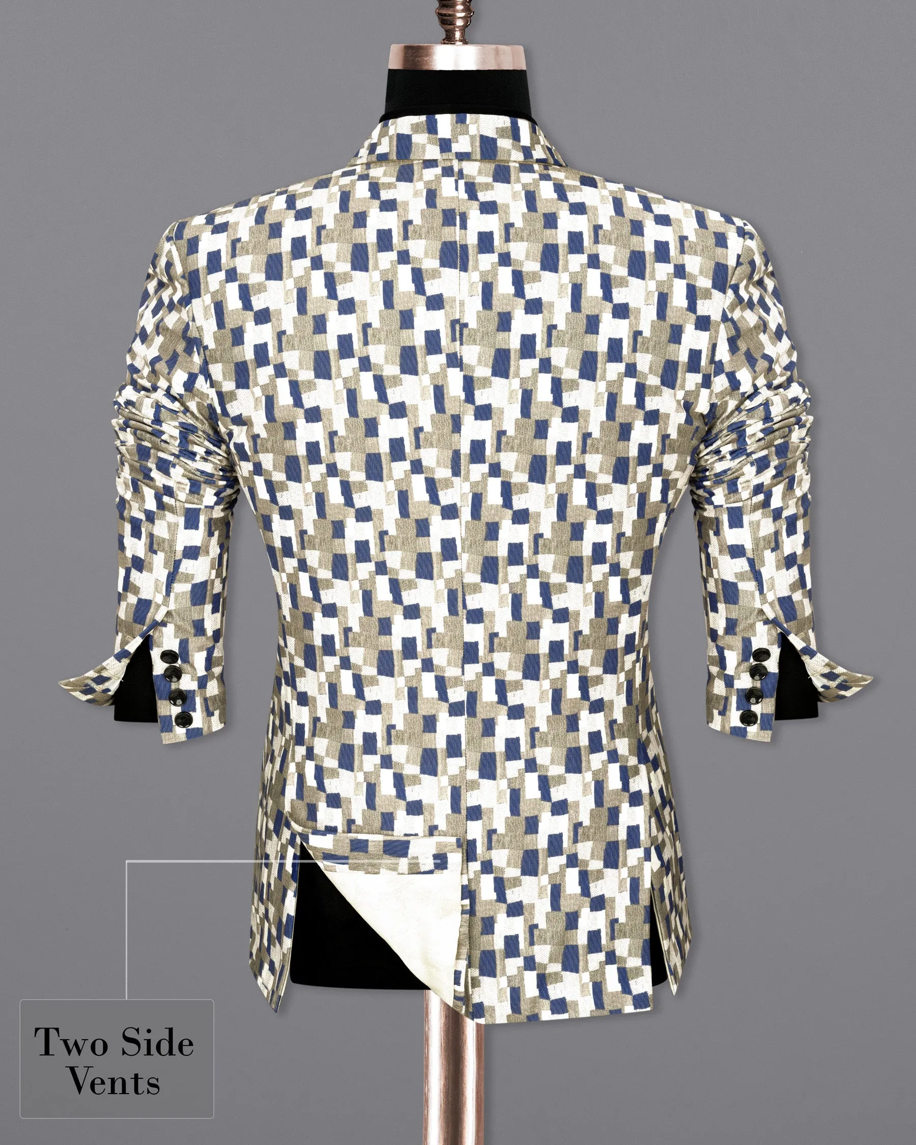 Bright White with Sandrift Brown and San Juan Box Patterned Designer Blazer