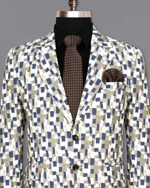 Bright White with Sandrift Brown and San Juan Box Patterned Designer Blazer