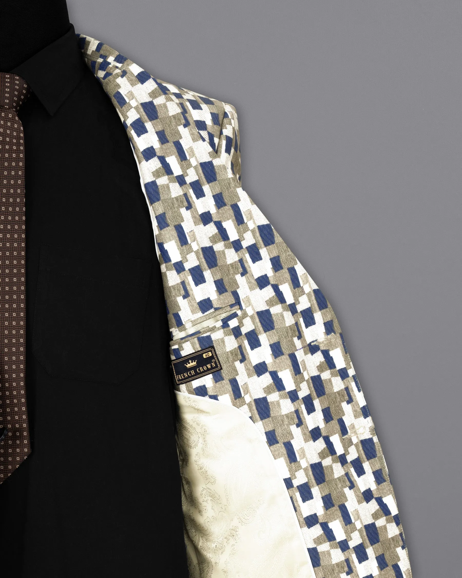Bright White with Sandrift Brown and San Juan Box Patterned Designer Blazer