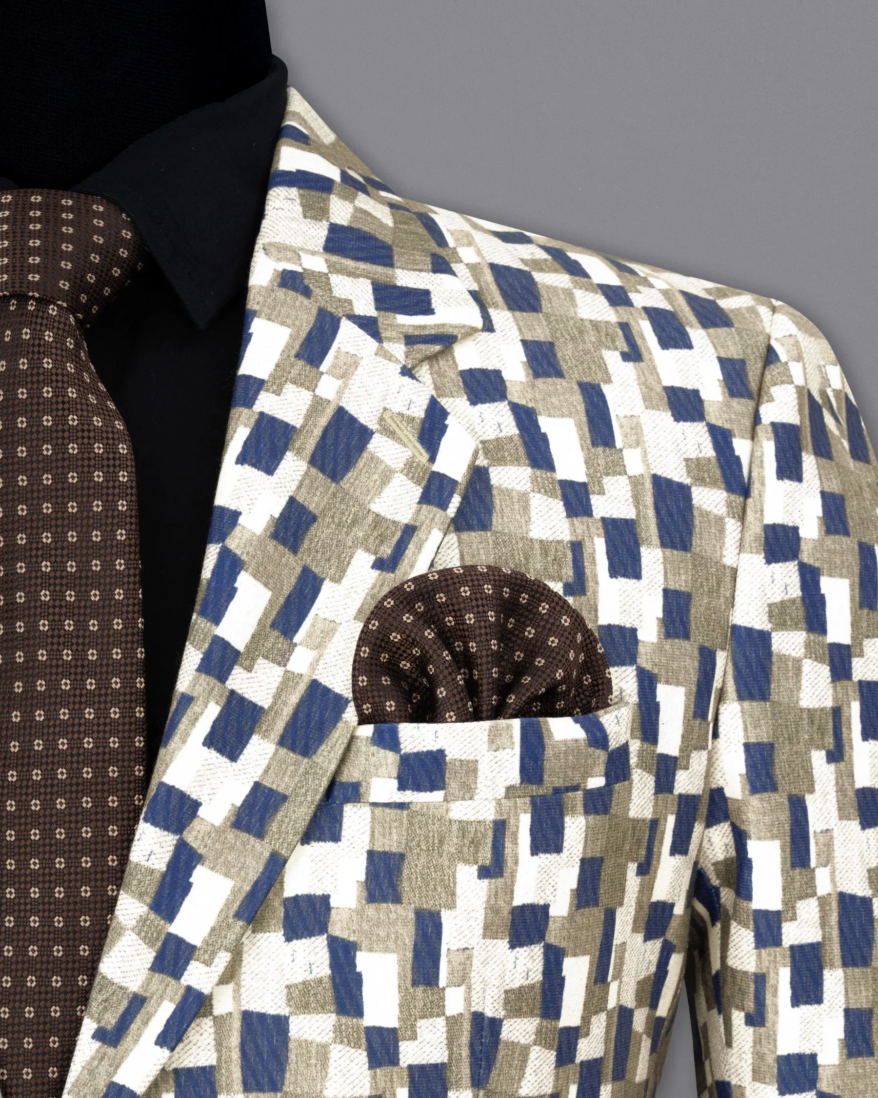 Bright White with Sandrift Brown and San Juan Box Patterned Designer Blazer