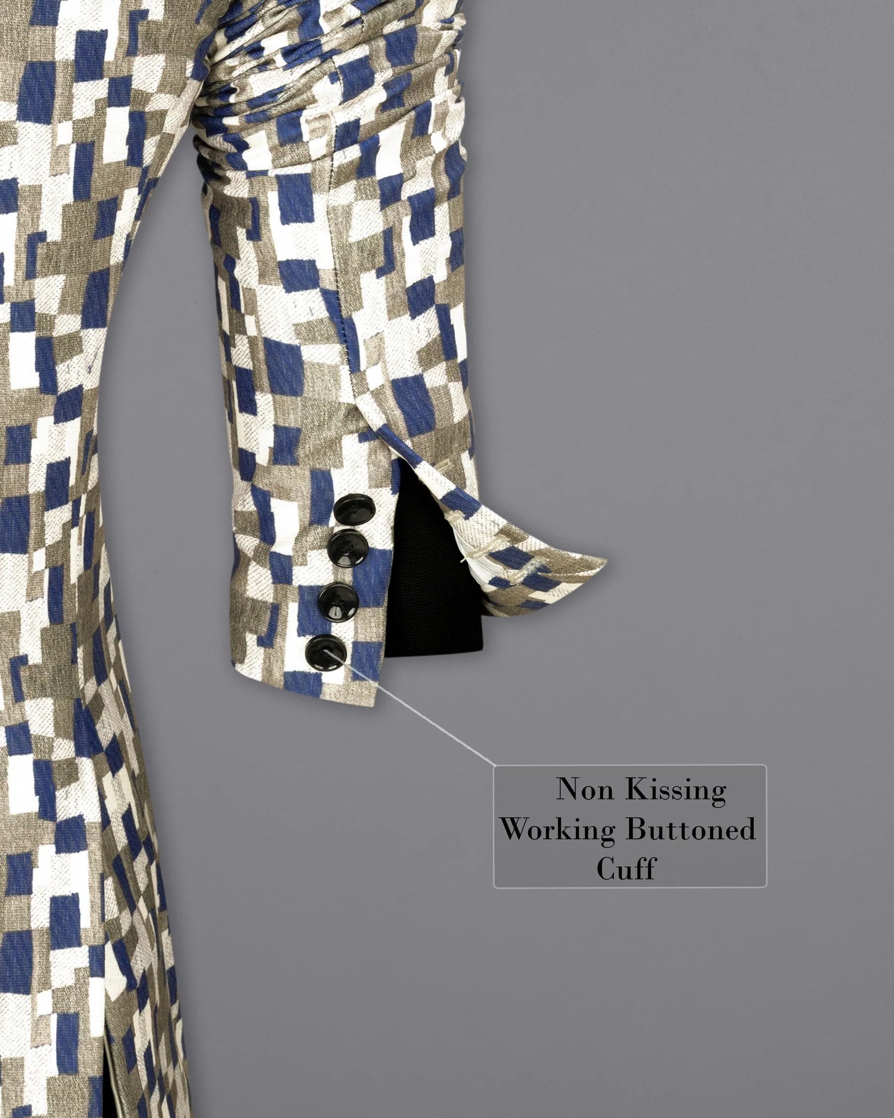 Bright White with Sandrift Brown and San Juan Box Patterned Designer Blazer