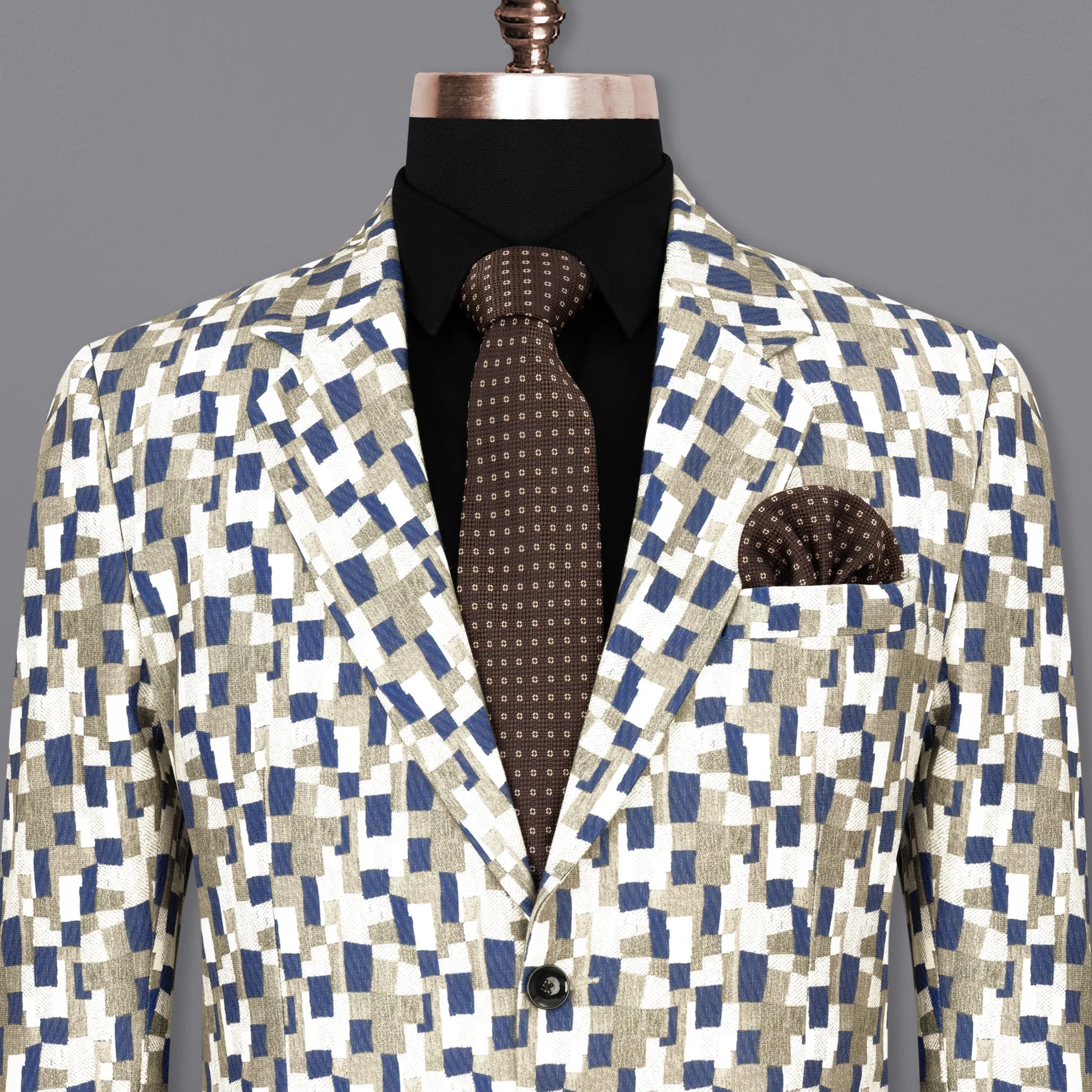 Bright White with Sandrift Brown and San Juan Box Patterned Designer Blazer