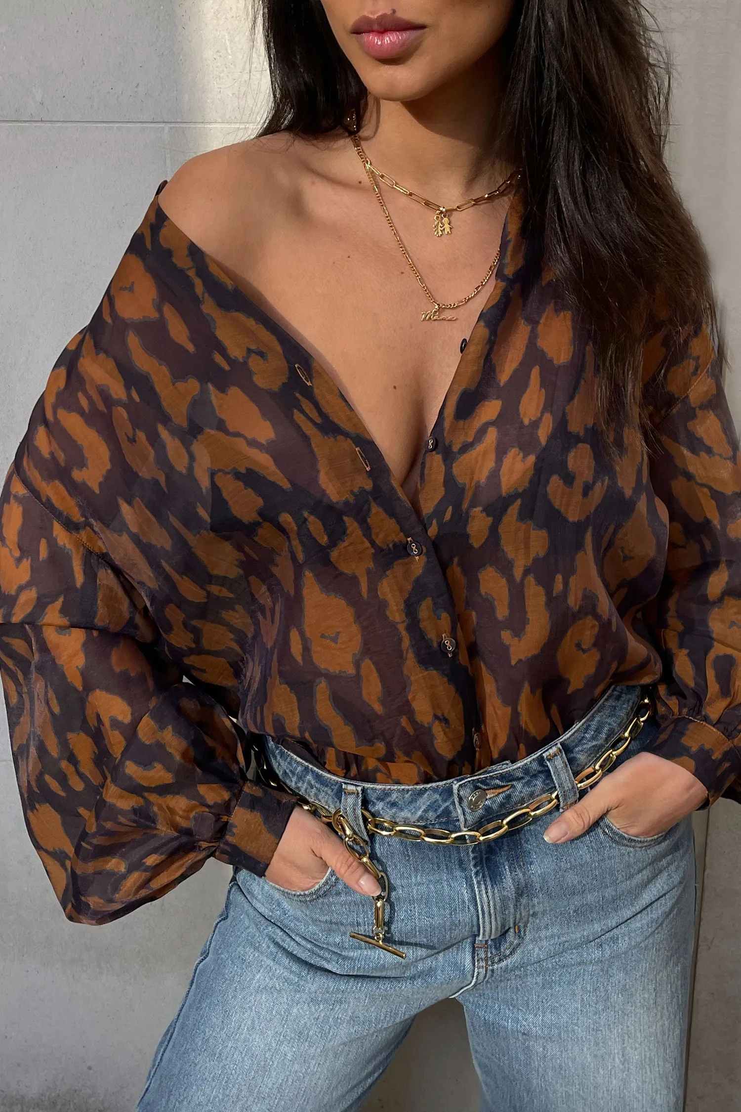 Brown Animal Oversized Shirt