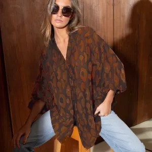 Brown Animal Oversized Shirt