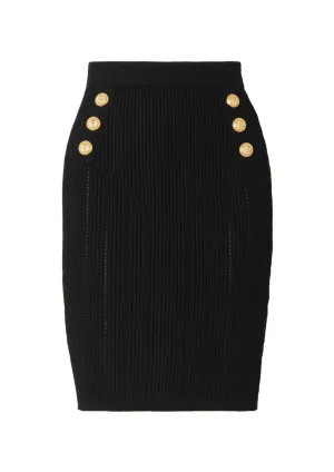 Button Embellished Knit Black Skirt
