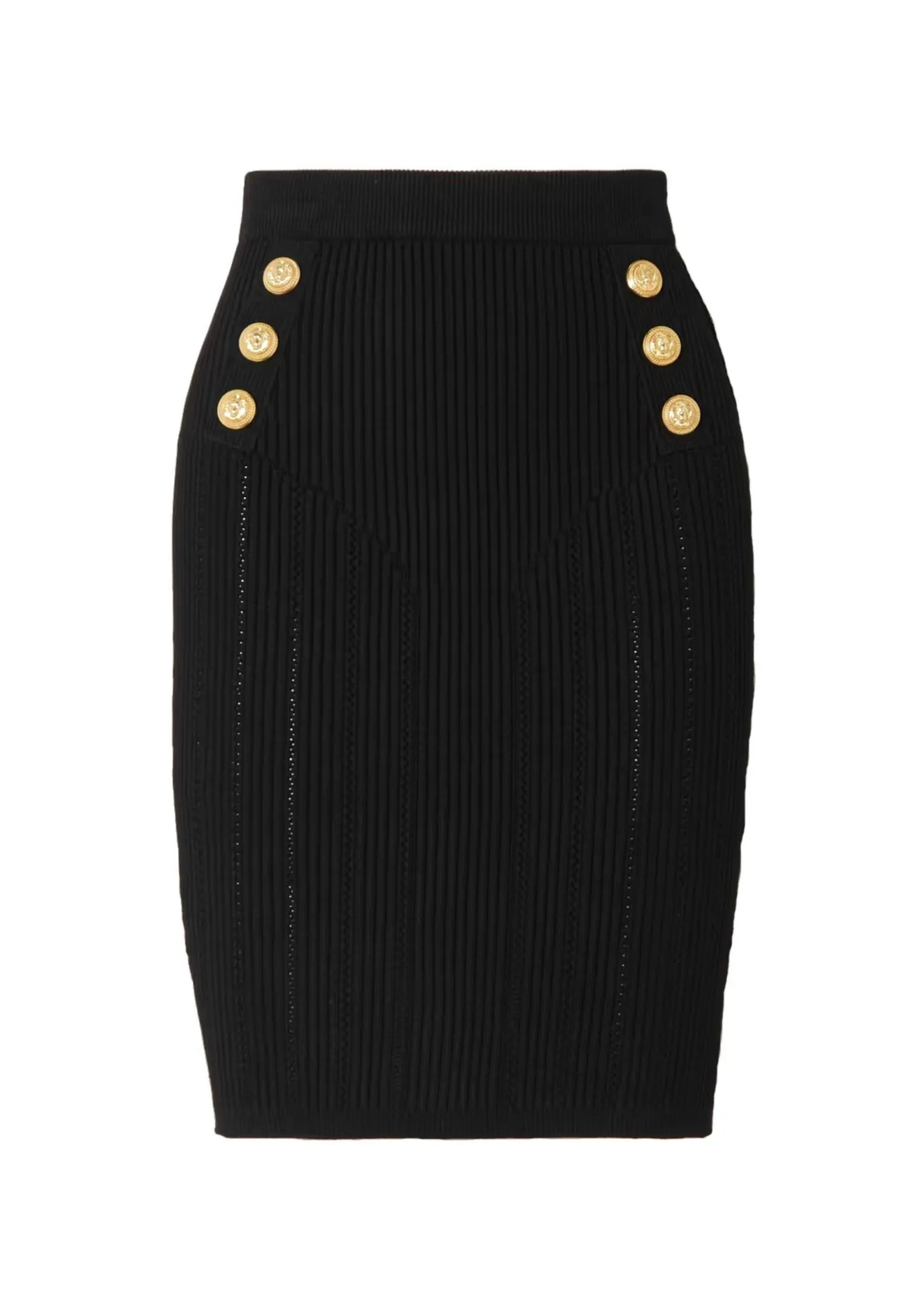 Button Embellished Knit Black Skirt