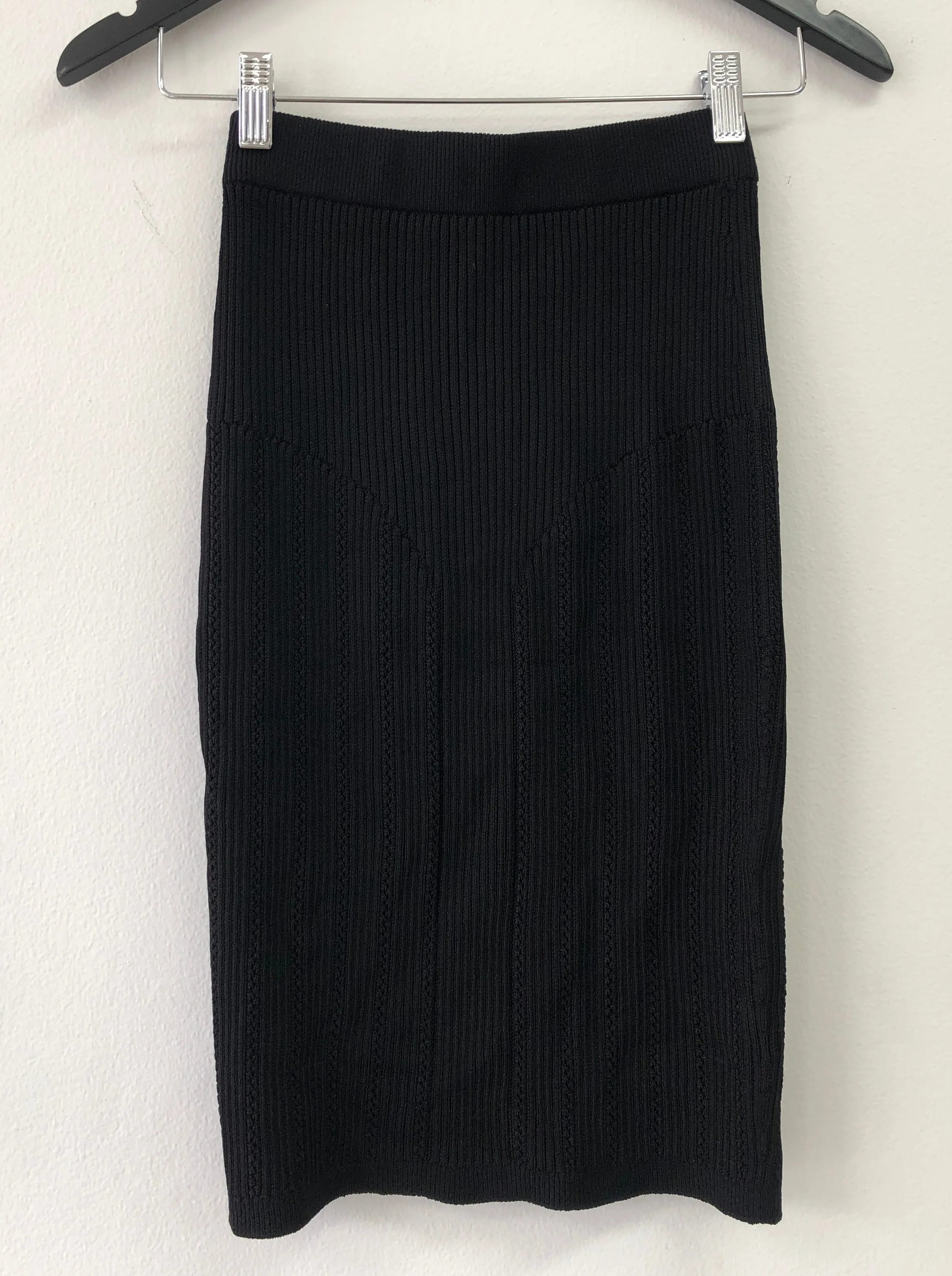 Button Embellished Knit Black Skirt