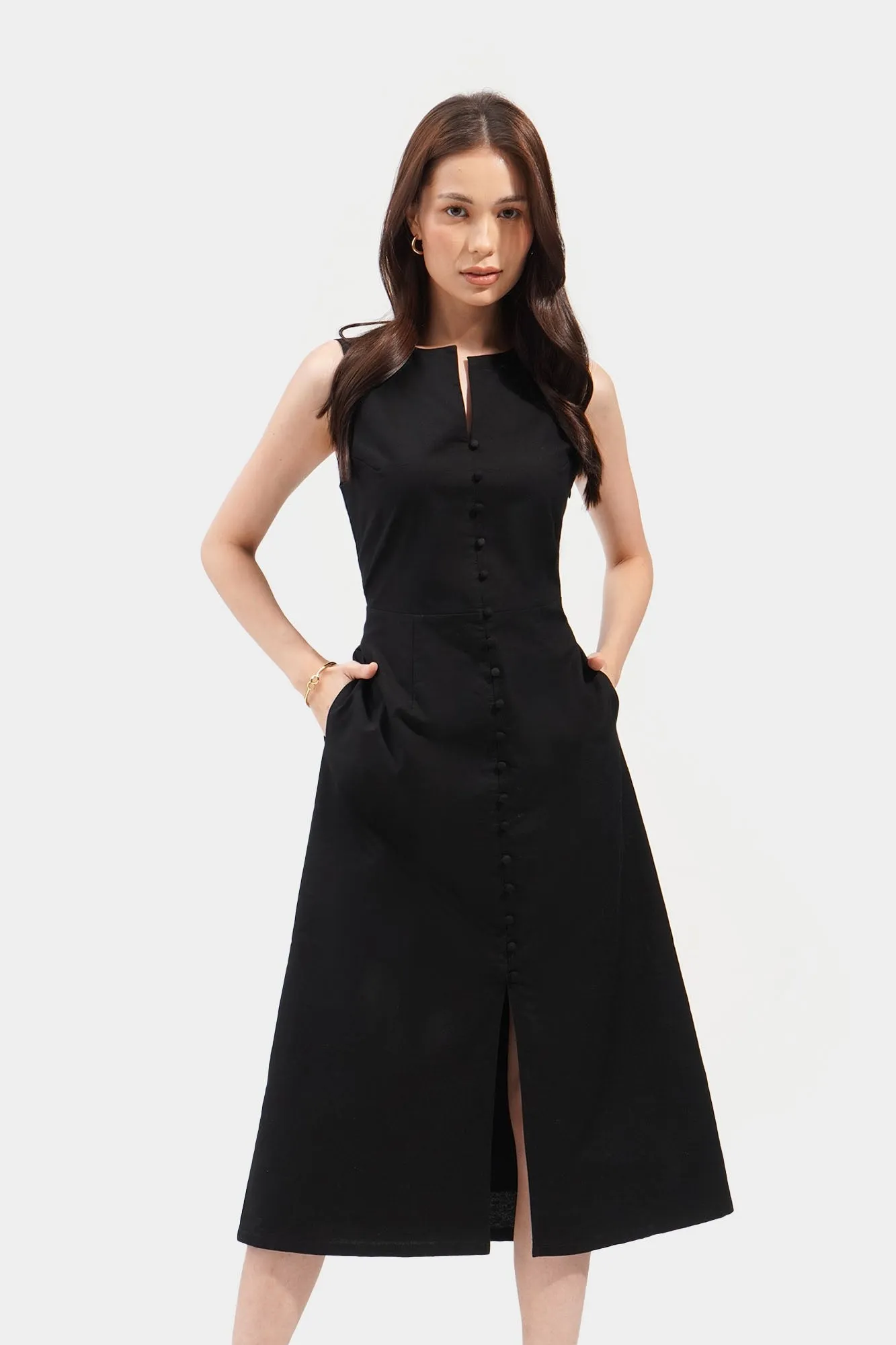 Button Front A-Line Maxi Dress