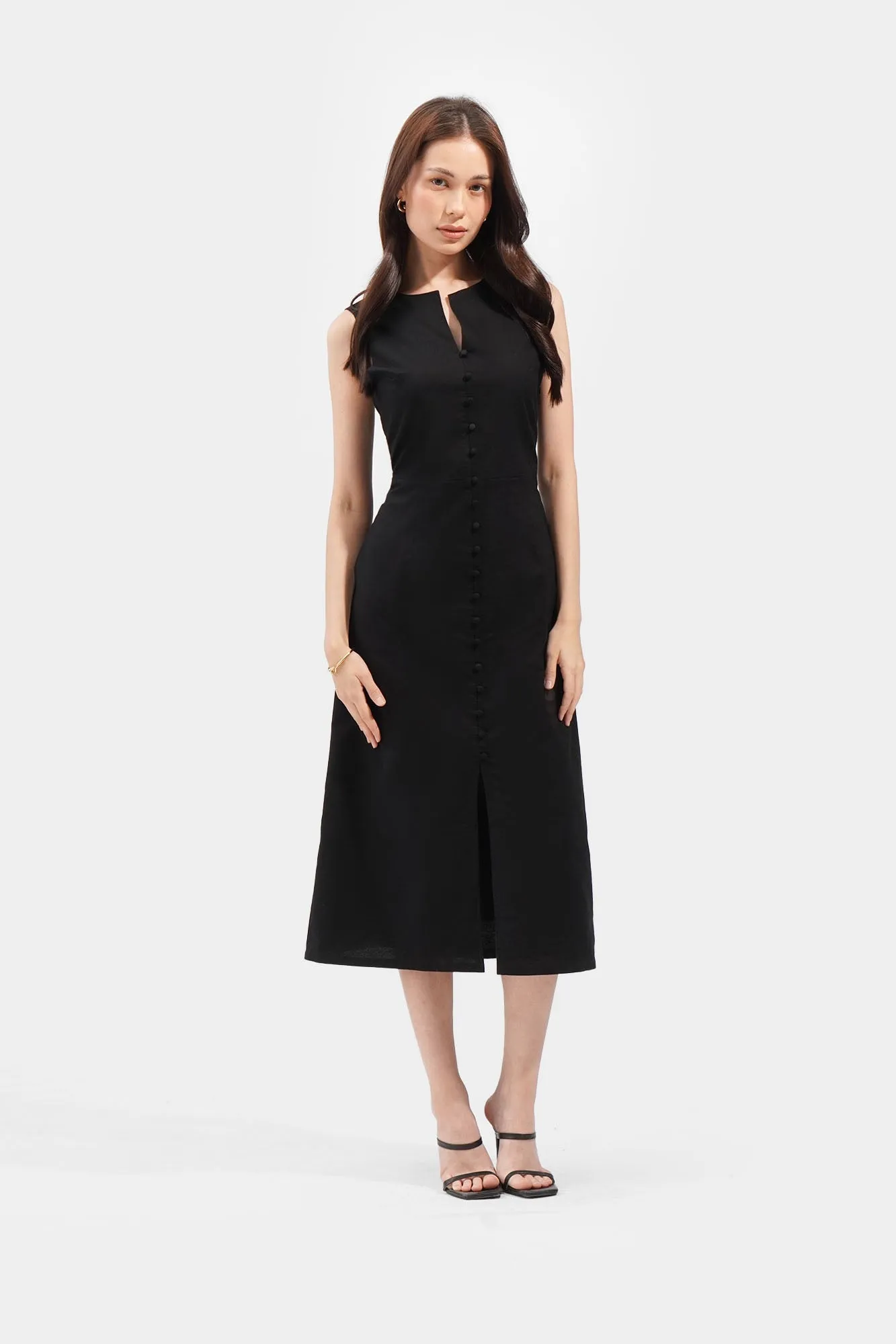 Button Front A-Line Maxi Dress