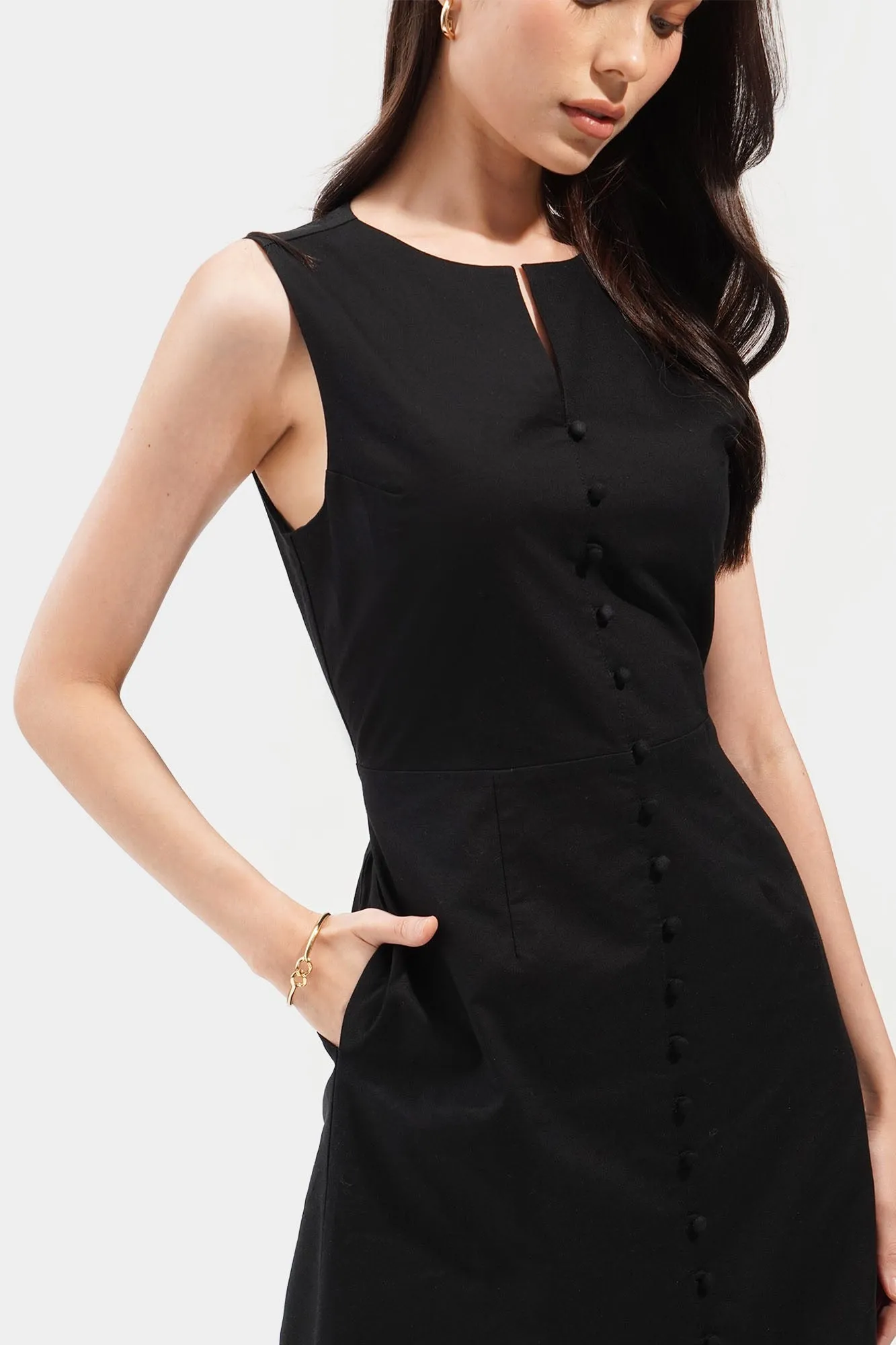 Button Front A-Line Maxi Dress
