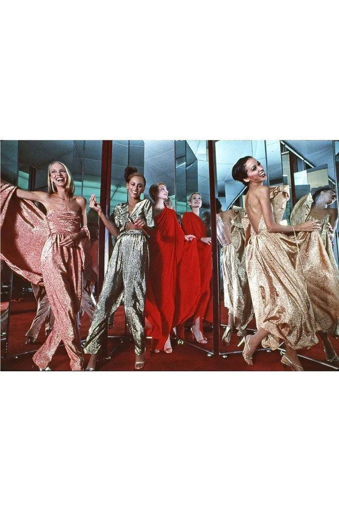 c.1978 Halston One Shoulder Gold Lame Jersey Full Length Maxi Dress