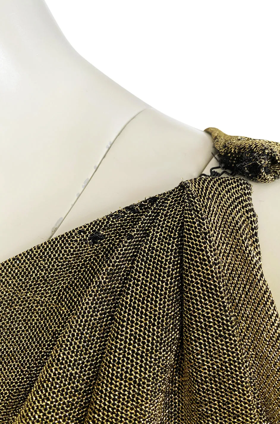 c.1978 Halston One Shoulder Gold Lame Jersey Full Length Maxi Dress