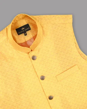 Can Yellow Jacquard Patterned Designer Nehru jacket