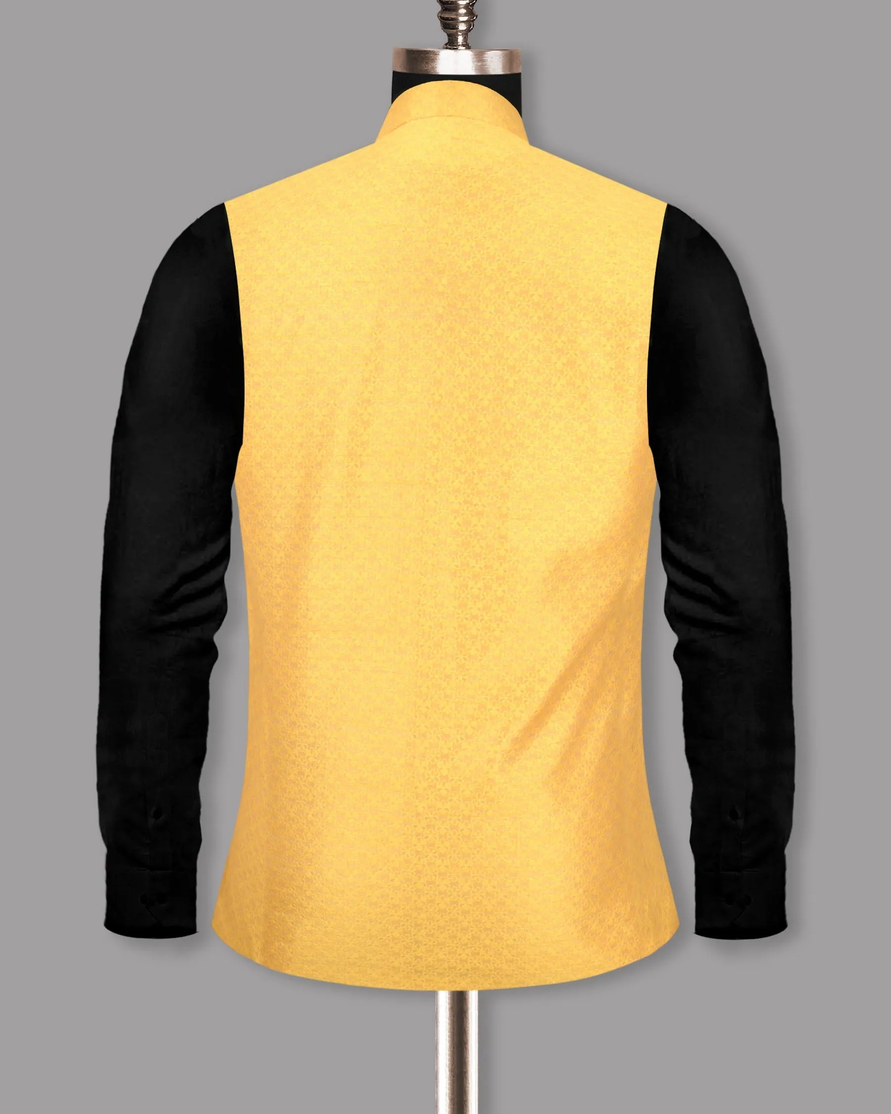 Can Yellow Jacquard Patterned Designer Nehru jacket