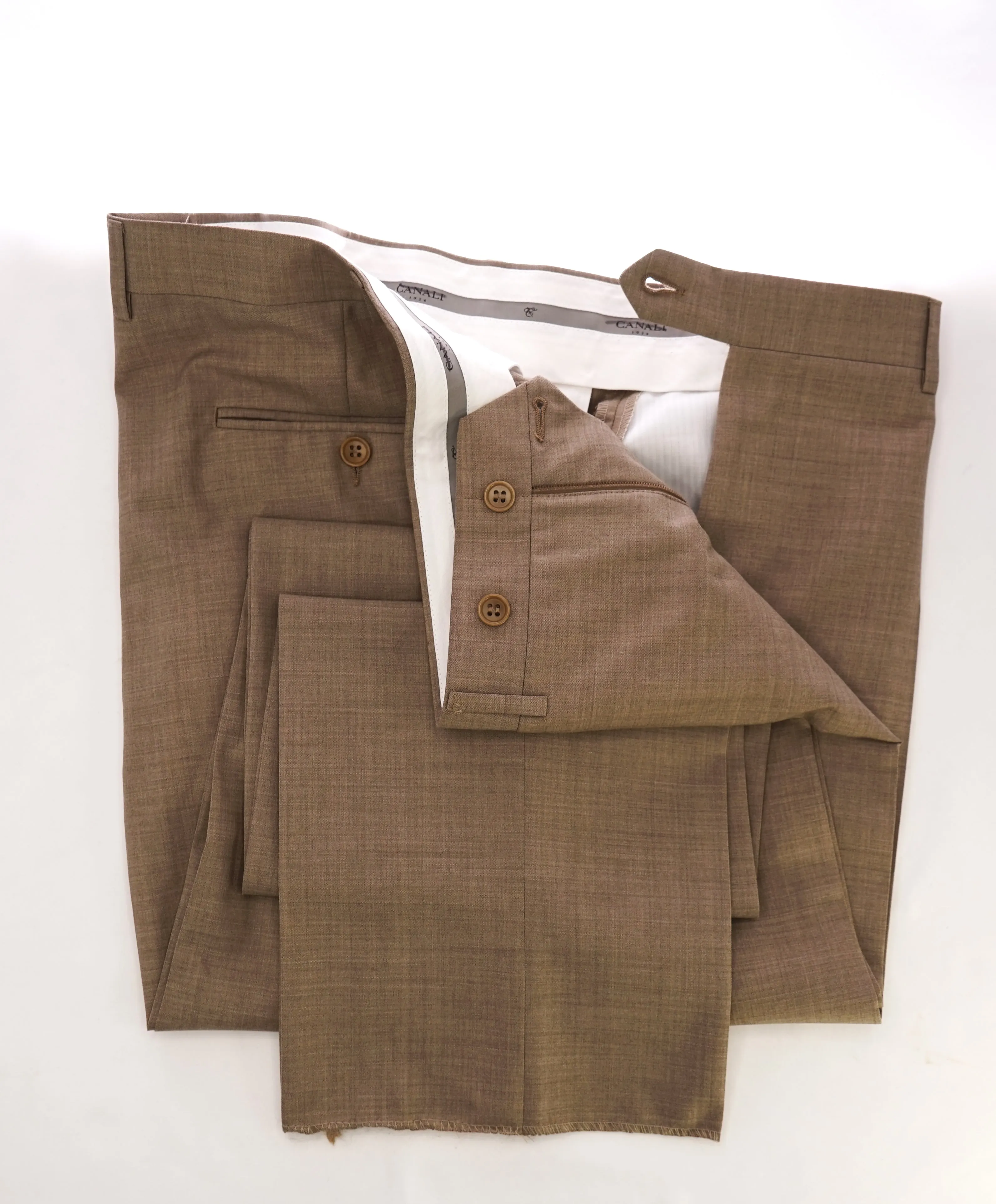 CANALI - Camel Beige Summer Solid Flat Front Dress Pants - 40W