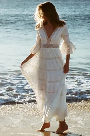 Casual Lace Sheath Poet Sleeve Low-V Back Bridal Gown-715724