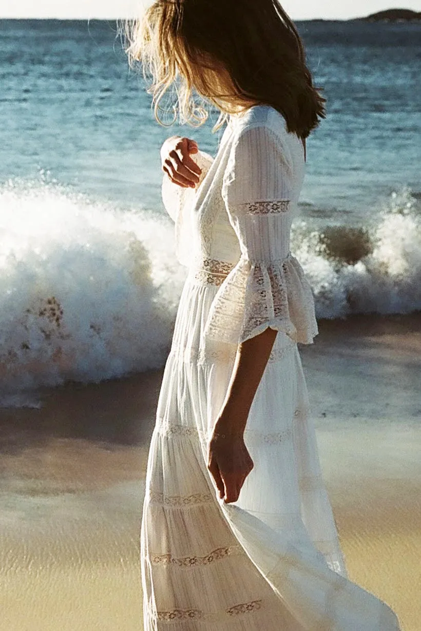 Casual Lace Sheath Poet Sleeve Low-V Back Bridal Gown-715724