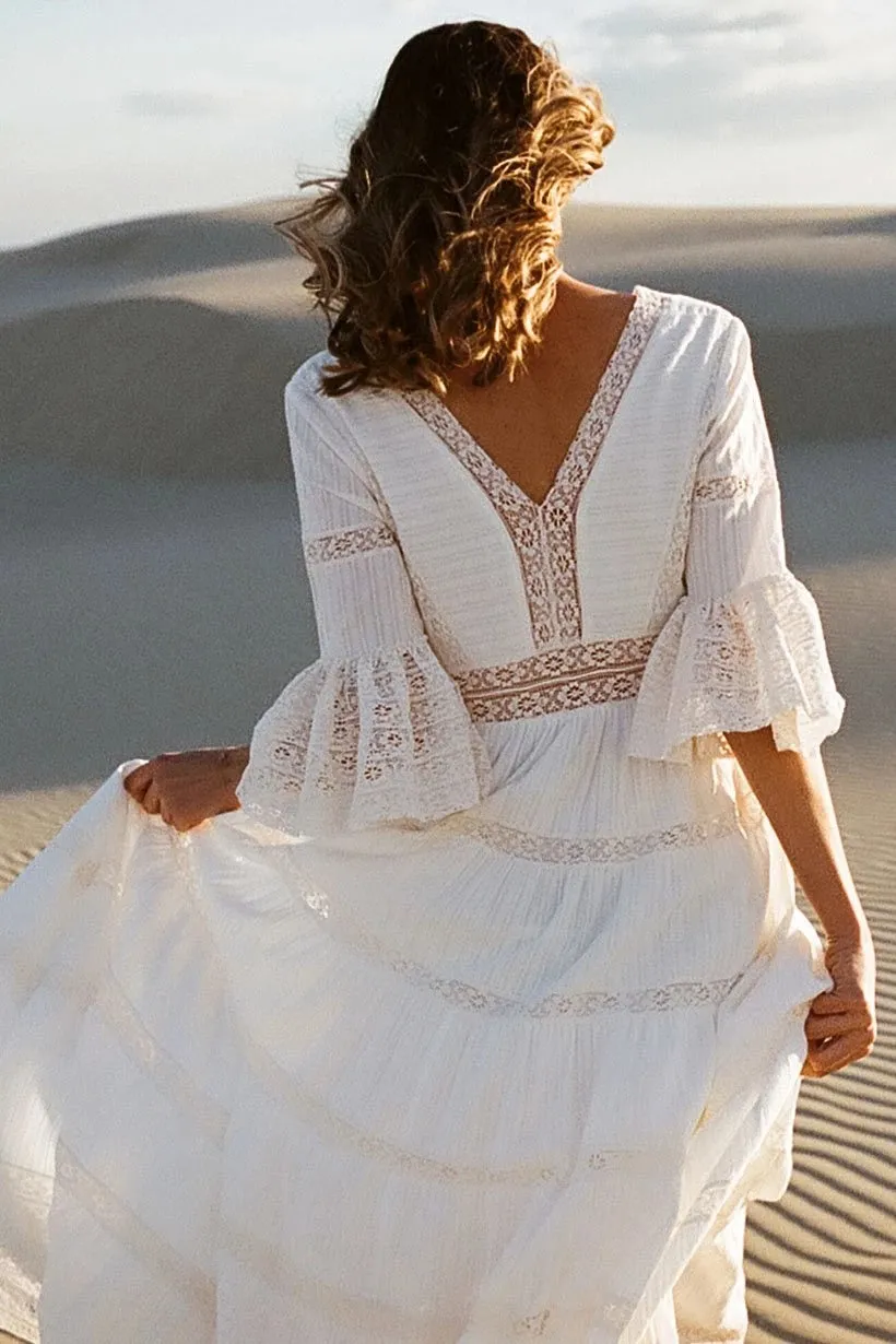 Casual Lace Sheath Poet Sleeve Low-V Back Bridal Gown-715724