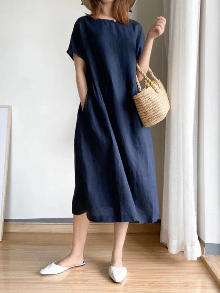 Casual Loose A-Line Midi Dress for Women