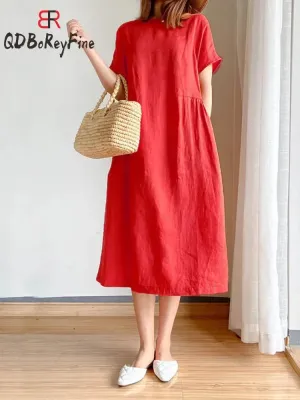 Casual Loose A-Line Midi Dress for Women