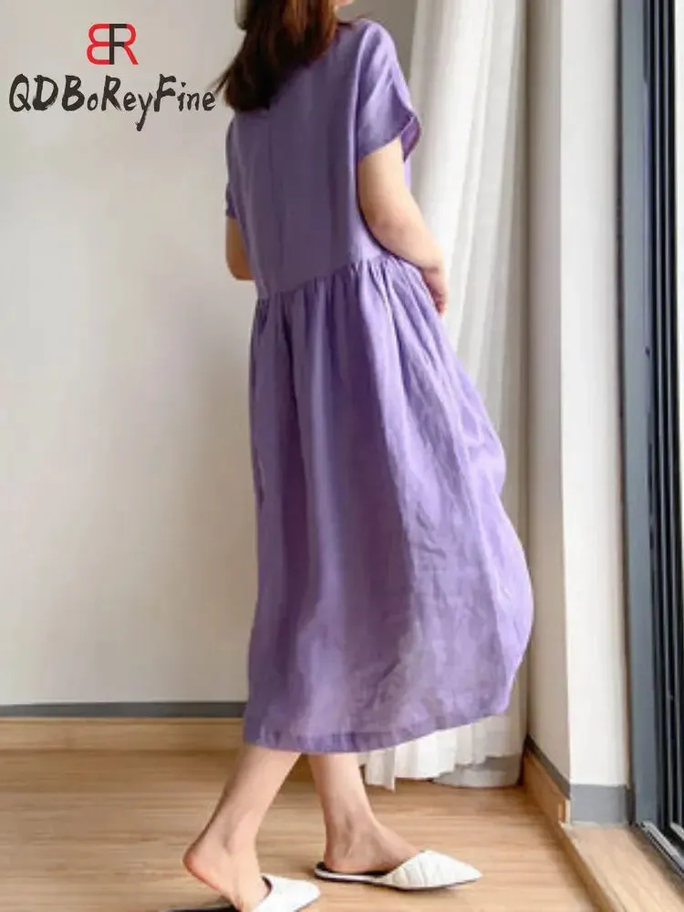 Casual Loose A-Line Midi Dress for Women