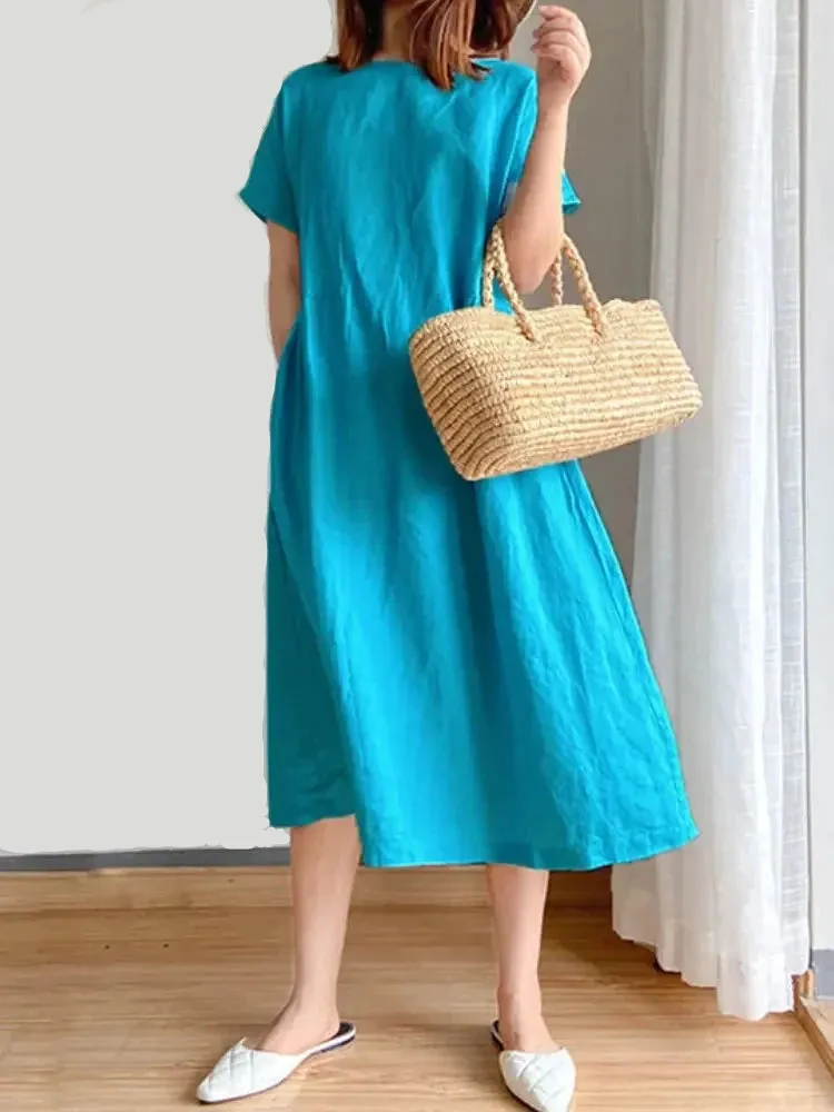 Casual Loose A-Line Midi Dress for Women