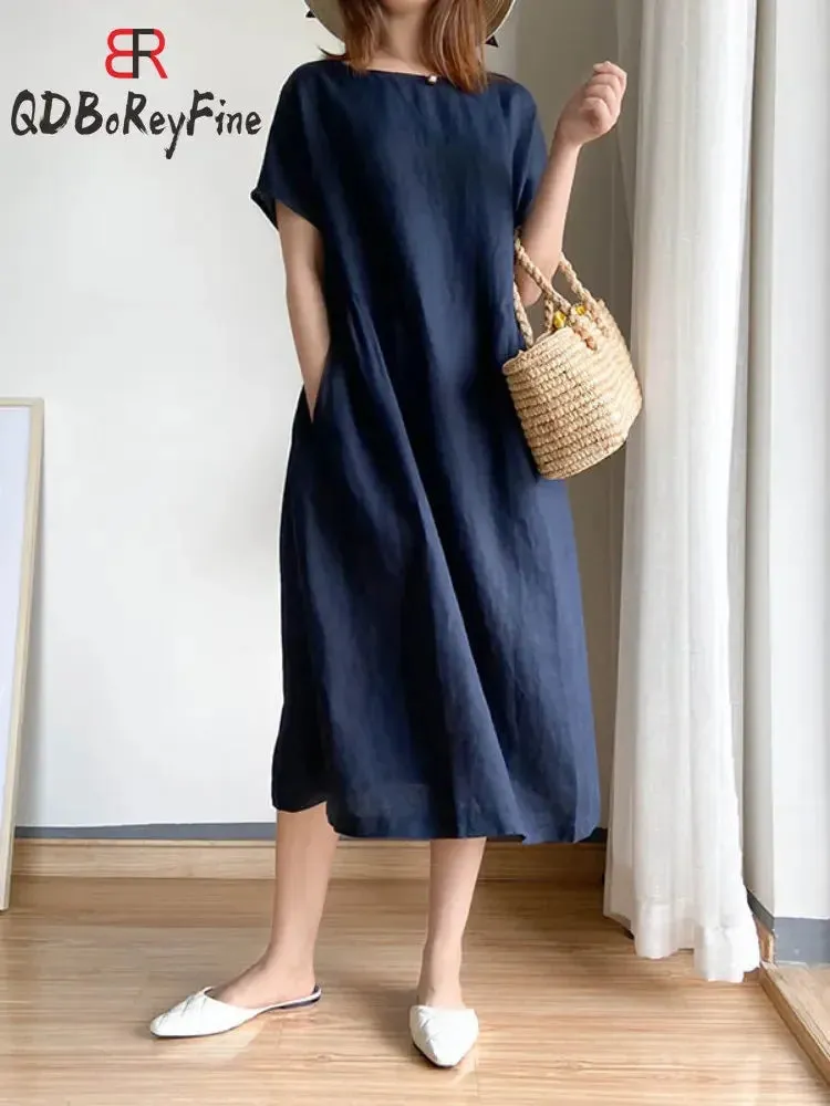 Casual Loose A-Line Midi Dress for Women