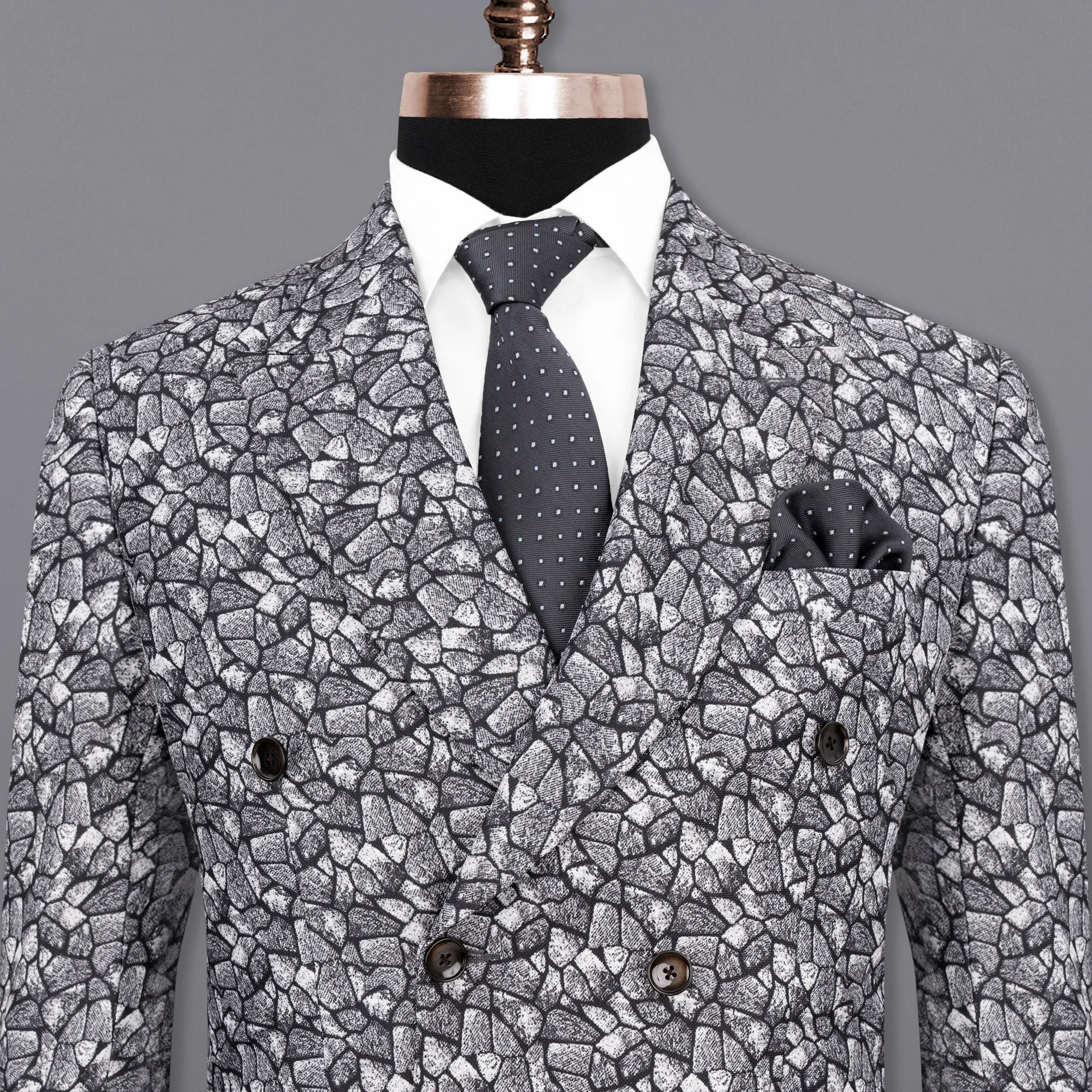 Charade Grey and White Double Breasted Designer Blazer