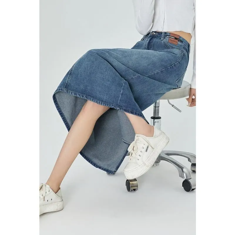 Classic Blue A-Line Midi Denim Skirt