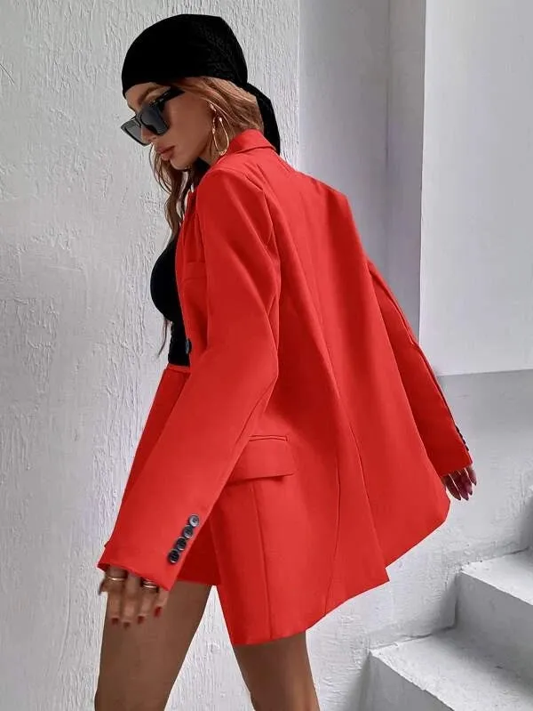 CM-CS033404 Women Elegant Seoul Style Flap Detail Double Breasted Lapel Neck Blazer - Orange