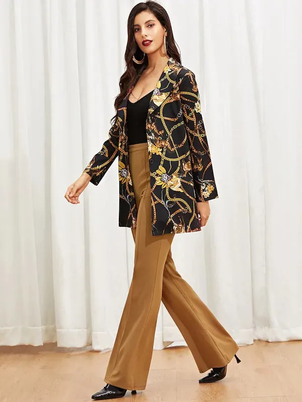 CM-CS107201 Women Casual Seoul Style Chain Print Single Breasted Blazer