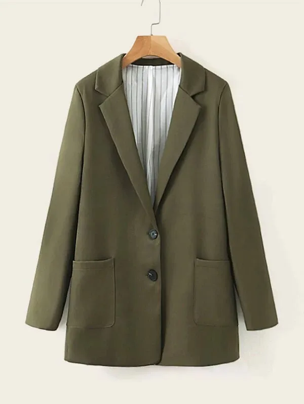 CM-CS122977 Women Elegant Seoul Style Long Sleeve Lapel Collar Single-Breasted Blazer - Army Green