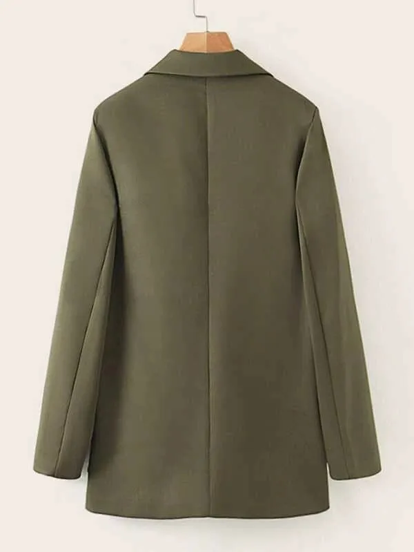 CM-CS122977 Women Elegant Seoul Style Long Sleeve Lapel Collar Single-Breasted Blazer - Army Green