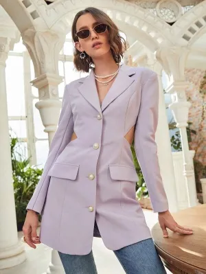 CM-CS178730 Women Elegant Seoul Style Notched Collar Single Breasted Cutout Blazer