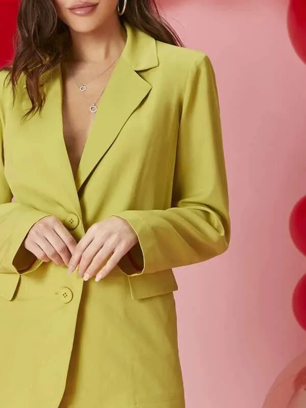 CM-CS220136 Women Elegant Seoul Style Long Sleeve Notched Collar Single Breasted Blazer - Yellow